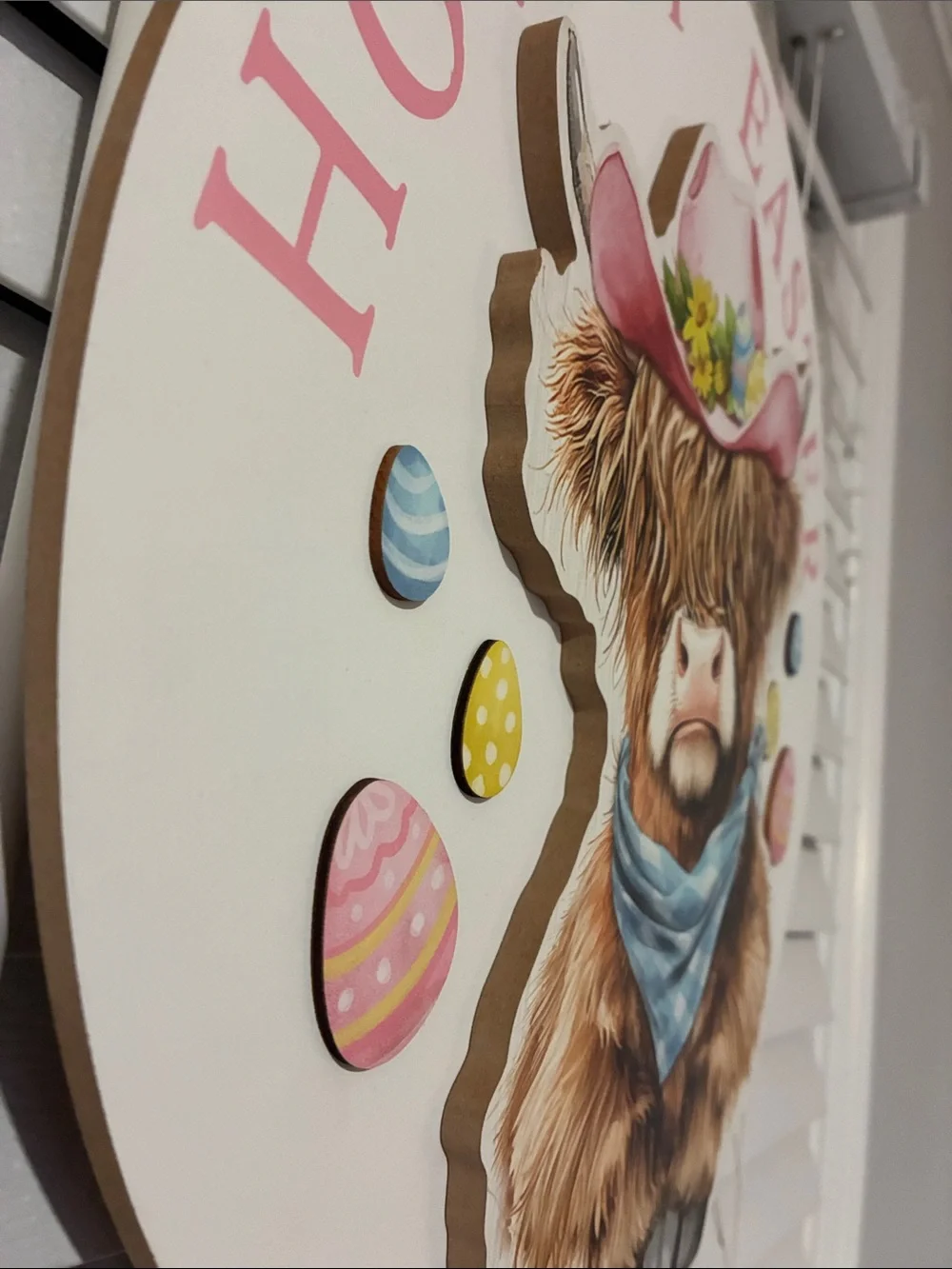 Hobby Lobby Pastel Pink & Blue 'Howdy Easter' Cow Wall Sign